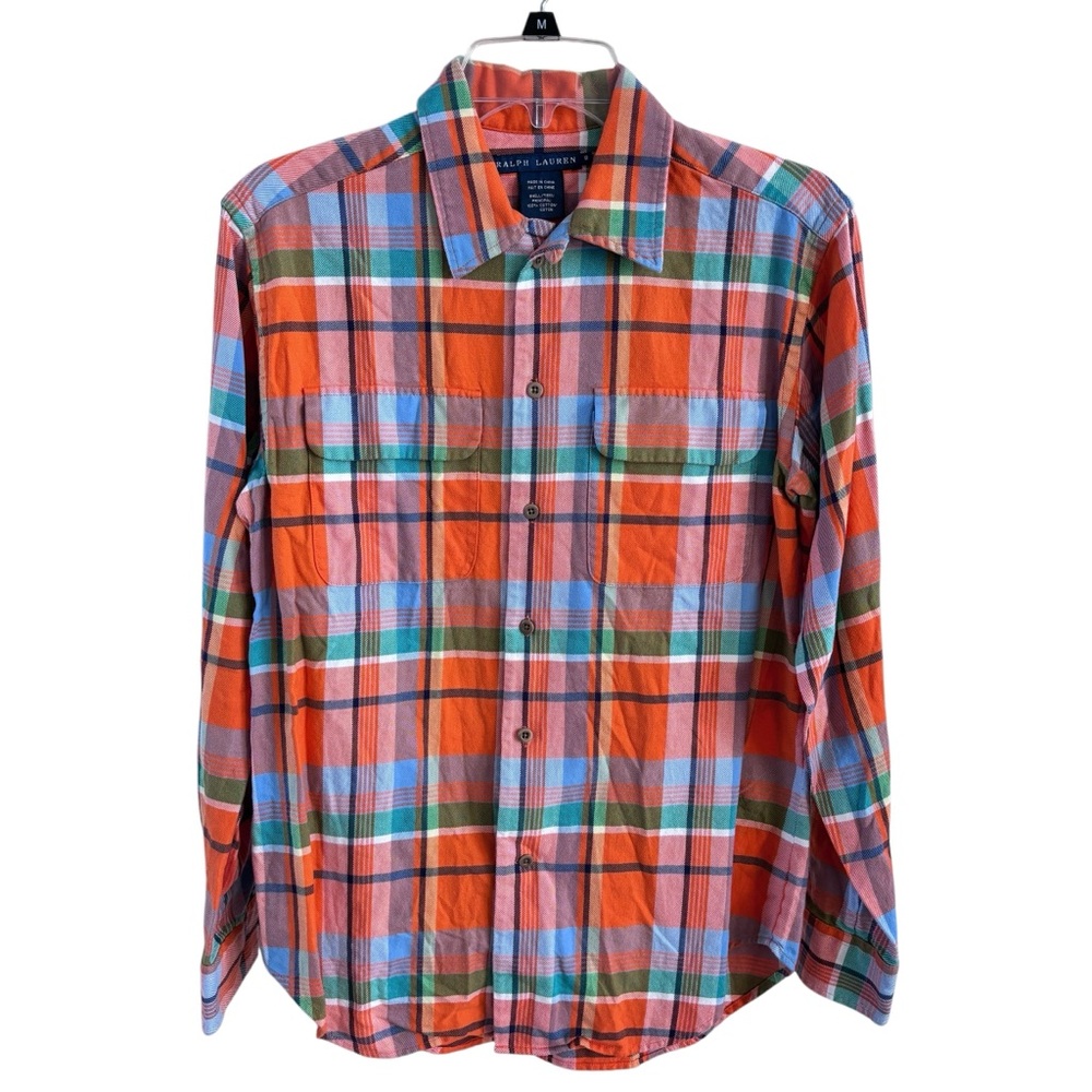 Ralph Lauren Blue Label Orange Flannel Button Down Top Sz 8